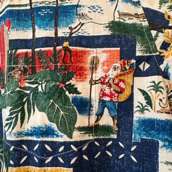 Reyn Spooner Mele Kalikimaka Blue Hawaiian Santa Christmas Shirt Sz 3XL nwt - Picture 5 of 8
